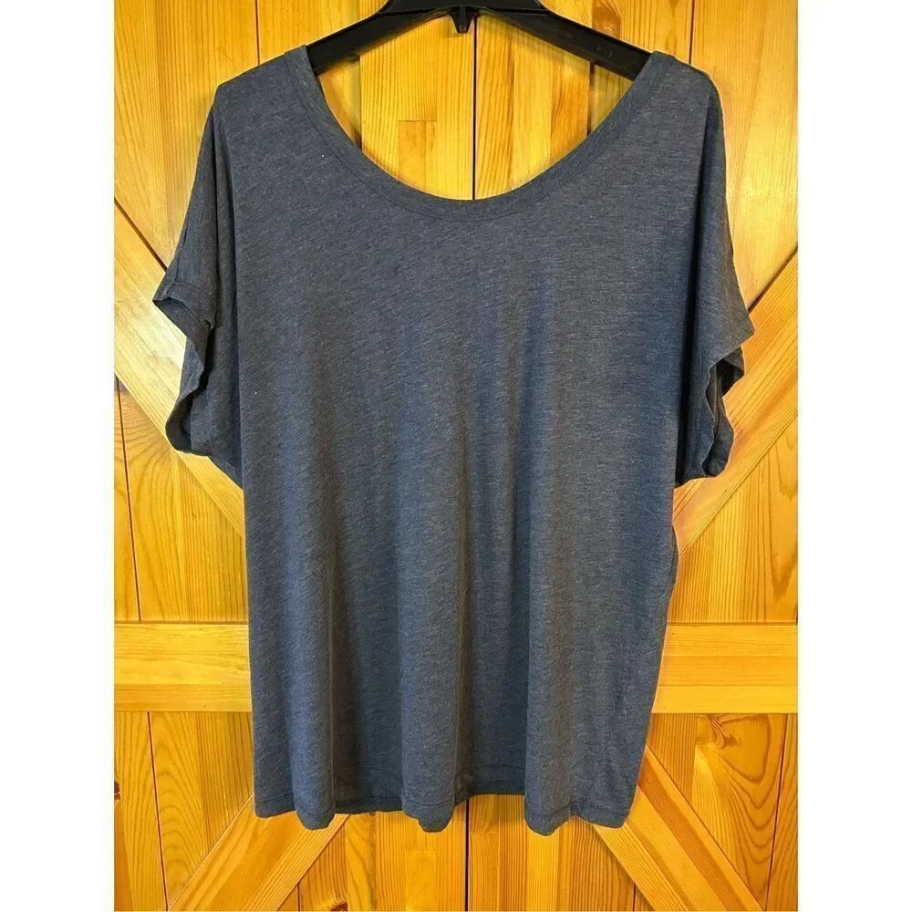 CJ Banks 1X Shirt Top Navy Blue Back V Lace Up Short Sleeve nwt (0762)
